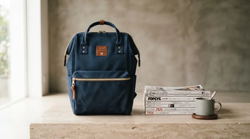 Navy Anello backpack standing upright