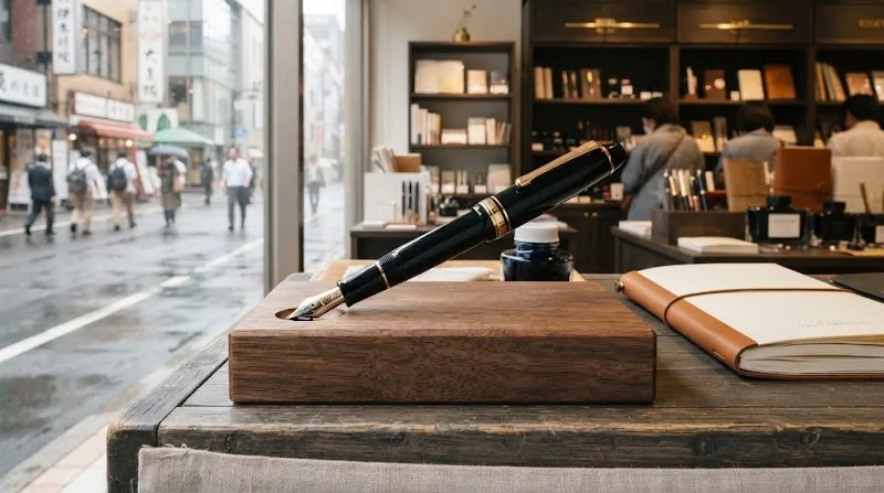 Pilot Custom 74 fountain pen on a wooden desk