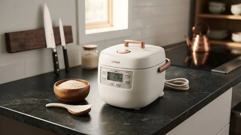 Tiger rice cooker on a kitchen counter